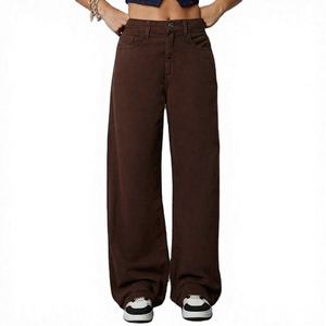 Jean en denim stretch marron pour femme, coupe large, taille haute, style décontracté, durable, écologique, style urbain, plusieurs tailles - Product Image 1