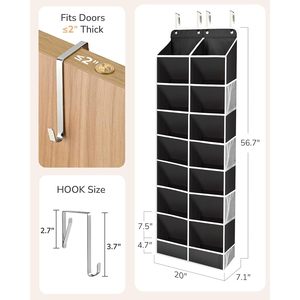 Over The Door <b>Shoe</b> Organizer 16 Pockets Hanging Storage <b>Rack</b> For Closet Door Space Saving Black - Product Image 2