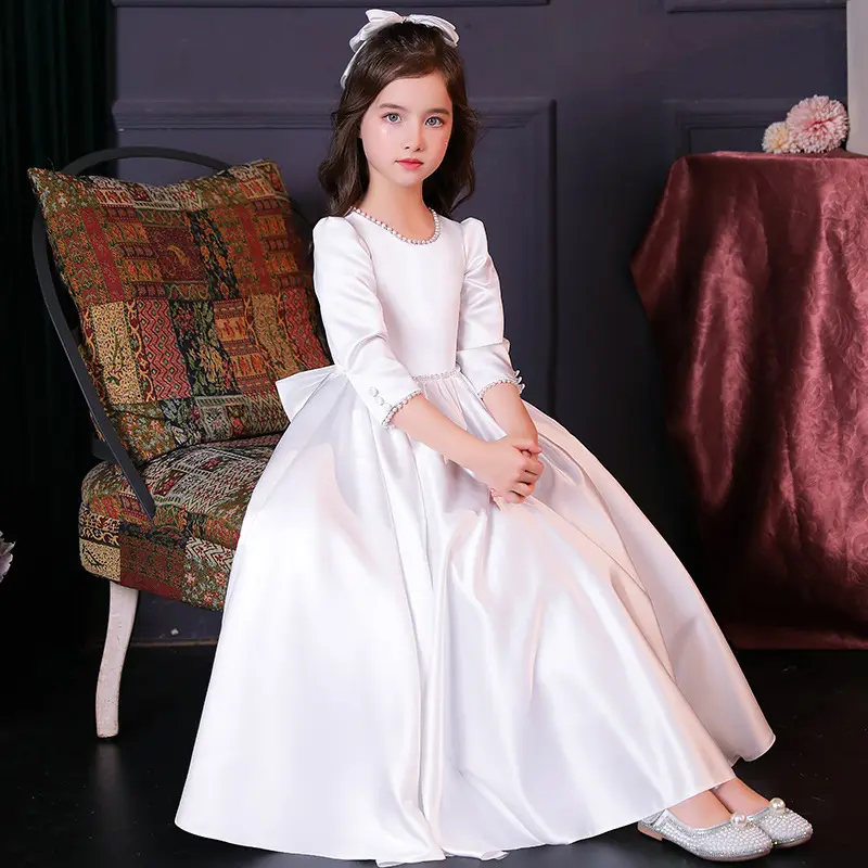 White Flower Wedding Bridesmaid Dress Kids Clothing Girl Children'S Birthday Party Host Piano Performance Spring Princess Dress