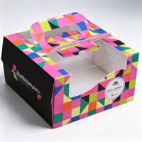 Boîte en papier jetable avec poignée, fenêtre transparente imprimée quadricolore, fermeture magnétique, matériaux recyclés, motif de logo personnalisé