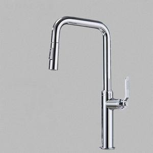 Robinet de cuisine simple à bec extractible, style américain, finition chromée, multifonctionnel, eau chaude et froide, en acier inoxydable avec valve en céramique - Product Image 3