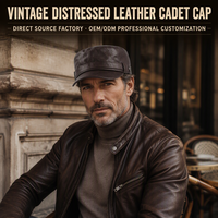 Casquette plate vintage en cuir PU pour homme, style cadet, automne-hiver, rétro, avec sangle réglable, logo personnalisé, vente en gros