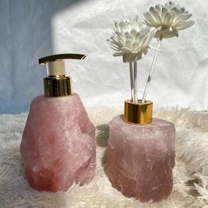 Flacon Vide pour Diffuseur à Bâtonnets avec Cristaux Bruts de Quartz Rose et Aventurine, Bouteille de Diffuseur d'Huiles Essentielles avec Pierres Brutes - Product Image 1