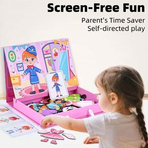 Multifunctional Princess Outfits pink Costume Change Game Baby Girls Portable Magnetic Puzzle Dress-up Toy <b>Magic</b> Box - Product Image 5