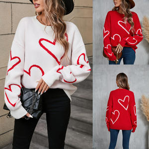 Wholesale Long Sleeve <strong>Jumper</strong> Pullover Jacquard Cute love Heart <strong>Valentine</strong> Day Knitted Crew-neck Sweater Women - Product Image 4