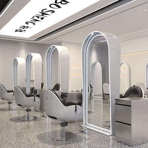 Luxury Barber Salon Glass Mirror Stand Modern Simple LED Lighted Salon Hair Cutting Mirror for Bedroom & <b>Outdoor</b> Use - Product Image 1