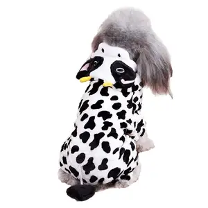 Jumpsuit lembut dan nyaman, kostum anjing Halloween cantik, Hoodie gaya sapi, kostum anjing sapi