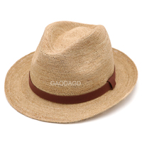 Chapeau Fedora en paille de raphia à large bord style western, chapeau d'été, vente en gros, design à franges personnalisé