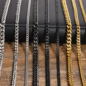 Hip Hop Nickel Free PVD 18k Cuban Link Curb Chain Gold Rope Figaro Chains Stainless Steel Necklace for Men