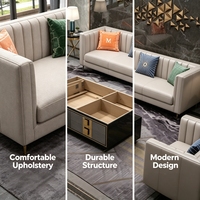 Modernes Hellgraues Kanalgestepptes Sofa-Set aus Kunstleder mit Farbenfrohen Kissen für Hotel- und Villen-Wohnzimmermöbel