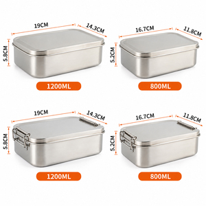 Contenitore per Pranzo in Acciaio Inox 800ml 1200ml, Scatola Bento per Preparazione Pasti, Coperchio Piatto o Rialzato, Con o Senza Clip - Product Image 2