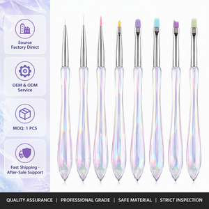 Nail Liner Flat Oval Brush <b>Set</b> Soft Nylon <b>Crimped</b> Bristle Acrylic Handle Gel Painting Tool for Home and Salon Manicure Use - Product Image 1