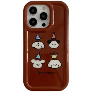 Retro Soft TPU Cartoon Lovable White Dog On The Red Phone Case for iPhone 15 14 13 12 11 Pro Max