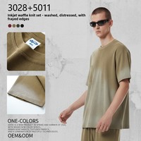 ARTIE Vêtements en coton grande taille pour hommes et femmes |   Ensemble T-shirt et pantalon en tissu gaufré imprimé 325g, effet vintage délavé, bords bruts