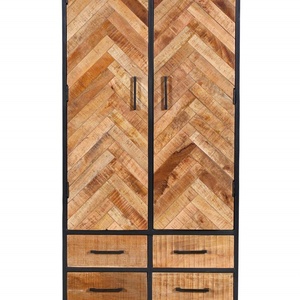 Mueble de Almacenamiento Rústico Minimalista con Base de Madera y Metal en Espiga, con 2 Puertas y 4 Cajones - Product Image 2