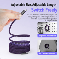 Câble de charge rapide USB-C SIKAI 240W, cordon tressé auto-enroulant magnétique pour manette Switch, tablette, téléphone, batterie externe, ordinateur portable