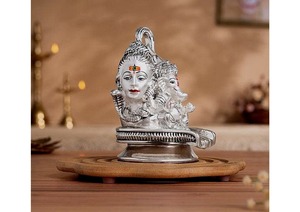 Silver Plated Shiv Parvati Ganesh Murti 5 Inch Hindu Religious Idol Decorative <b>Statue</b> Pooja Home Temple Decor Spiritual Gift - Product Image 3