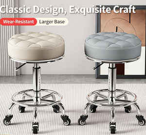Tabouret de beauté rond réglable, chaise de salon pivotante, siège de coiffeuse capitonné avec dossier pour usage domestique ou professionnel - Product Image 1