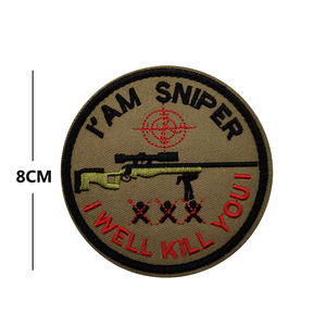 Patch de broderie de <span class=keywords><strong>motif</strong></span> de pistolet tactique rond lettre je suis SNIPER uniforme tactique étiquette de parole Applique costumes à coudre sacs - Product Image 2