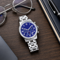 Montre à quartz multifonctionnelle pour hommes, boîtier en acier inoxydable, bracelet en acier inoxydable, étanche, montre-bracelet d'affaires pour hommes