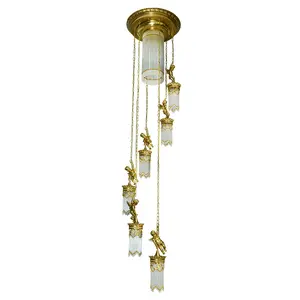 Classic European Luxury Golden Winged Angel Chandelier Light Antique Angel Ceiling Pendant Lamp with Brass and Crystal