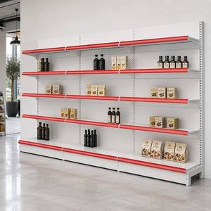 Scaffalatura Gondola in Metallo Bianco <span class=keywords><strong>per</strong></span> Supermercati, Espositore con Canale Prezzi Rosso <span class=keywords><strong>per</strong></span> Negozi di Alimentari - Product Image 2