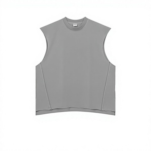 Débardeur en coton sans manches pour homme, col rond, couleur unie, tricoté, décontracté, gris, beige, marron, noir, débardeurs oversize pour homme - Product Image 5