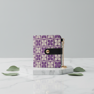<span class=keywords><strong>Portefeuille</strong></span> court pour <span class=keywords><strong>femme</strong></span> en cuir PU violet hawaïen avec motif Ulu, porte-cartes, pochette, fermeture éclair et boucle - Product Image 2