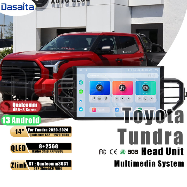 Car Multimedia Player 14 Inch Android Car Stereo Auto Sound Wireless Carplay Infotainment System for Toyota Tundra 2022-2024