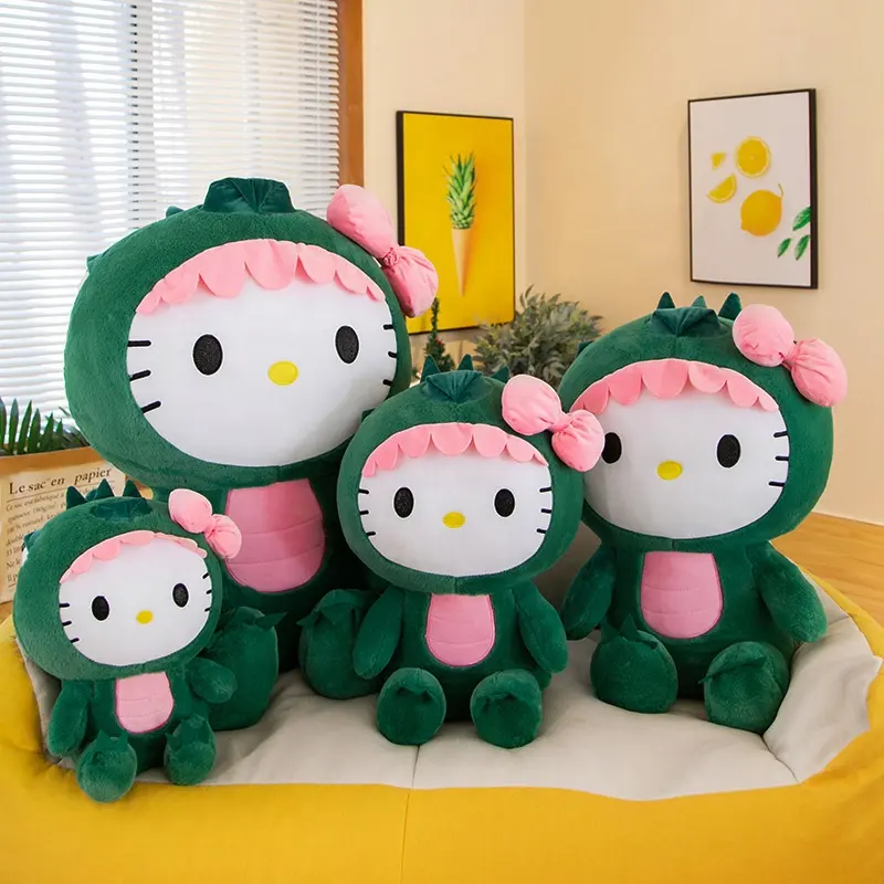 New Cute Green Dinosaur Shaped Hello KT Stuffed Dolls Most Popular Anime Cartoon Plush Toys Kids Girls Gifts
