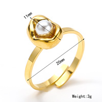 Cincin emas 18K lapis emas, desain tidak beraturan, mutiara imitasi, baja tahan karat, terbuka, dapat diatur, bergaya, perhiasan jari wanita untuk pemakaian sehari-hari