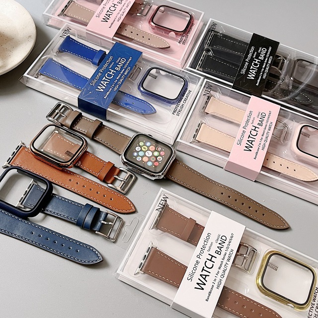 New Design Adjustable Luxury Strap for Apple Watch 8 Genuine Leather Watch Wrist Band With Case 45mm Band