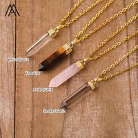 Classique Cristal Point Pendentif Collier Oeil De Tigre Rose Quartz Hexagone Plaqué Or Pierre Naturelle Bijoux De Mode pour Les Fêtes