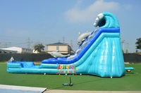 Toboggan aquatique gonflable en vinyle PVC de 20 pieds de haut, à une voie, pour usage commercial, scolaire, domestique, jardin, intérieur et extérieur, avec piscine intégrée, motif dauphin