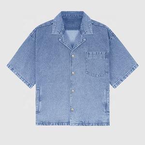 Camicie in Denim da uomo manica corta morbida 100% cotone tasche laterali in cotone Jeans larghi Boxy top blu <span class=keywords><strong>abbigliamento</strong></span> da <span class=keywords><strong>Cowboy</strong></span> per uomo - Product Image 2