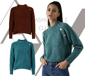 Maglione Invernale da <span class=keywords><strong>Donna</strong></span> a Maniche Lunghe, Girocollo Largo <span class=keywords><strong>in</strong></span> Poliestere, Abbigliamento Versatile per Uso Quotidiano, Casual e Caldo - Product Image 1