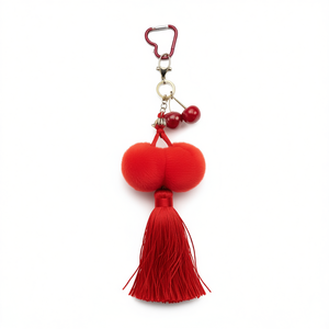 Llavero de peluche LlaverO con forma de cereza roja y borla de moda para llaves - Product Image 1