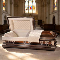 Cercueil demi-couchette de luxe en acier brun foncé avec intérieur beige matelassé diamant - Cercueil métallique pour inhumation d'adultes (vente en gros)