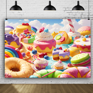 Cartoon Fantasy Candy <strong>Background</strong> Ice <strong>Cream</strong> Dessert Lollipop Photography <strong>Background</strong> Rainbow Kids Birthday Party Decoration - Product Image 1