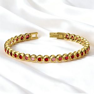 กำไลข้อมือเทนนิสสแตนเลสสตีลชุบทอง 14K ประดับเพชร CZ หลากสีขนาด 3 มม. คุณภาพ 5A ดีไซน์สวยทันสมัย เหมาะเป็นของขวัญสำหรับผู้หญิง กันน้ำ - Product Image 3