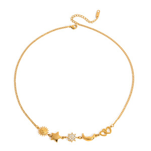 สร้อยคอจี้พระอาทิตย์พระจันทร์ดาวทองประดับเพทายสำหรับผู้หญิงสวมใส่ทุกวันเป็นของขวัญเครื่องประดับ - Product Image 5