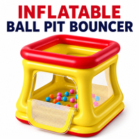 QPAU Aire de jeux gonflable 3-en-1 pour tout-petits : piscine à balles, trampoline et château gonflable avec filet de sécurité, pour 2-3 enfants, utilisation intérieure et extérieure