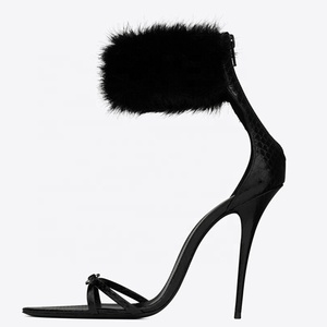 Sandales à talons hauts pour femme, grande taille 45, printemps-été, à talon aiguille, avec bride de cheville en fourrure douce, fermeture éclair arrière, chaussures d'extérieur, escarpins de soirée - Product Image 2