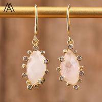 Pendientes de gancho de cristal de moda romántica curación de piedras preciosas naturales forma de ojo de caballo diamantes de imitación oro aniversarios fiestas regalo