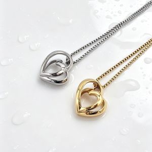 yunnique Heart Pendant <b>Necklace</b> Stainless Steel Gold Silver Double <b>Ring</b> Heart Shape For Couple Gift Jewelry - Product Image 1