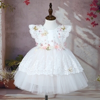 Robe de Fille Enfant Fleurie Charmante de Fée, Sans Manches, avec Applique en Dentelle à l'Arrière en Forme de Papillon Rose, Design Mignon et Gonflé, Dernier Modèle 2025
