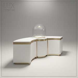 Ensemble de comptoirs de présentation de bijoux LUX incurvés blancs et dorés avec tiroirs pour les boutiques de luxe modernes - Product Image 2