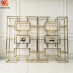 Smooth High Quality Rectangular Gold Stainless Steel Frame Party Wine Display <b>Stand</b> for Wedding - Product Image 1