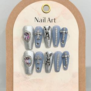Nuevo Producto Lanzado, Miyi Purple Star Dreamful Shooting Star Aurora, <span class=keywords><strong>Uñas</strong></span> Postizas Retro <span class=keywords><strong>en</strong></span> Tono Morado <span class=keywords><strong>Gris</strong></span>áceo, Hechas a Mano - Product Image 2