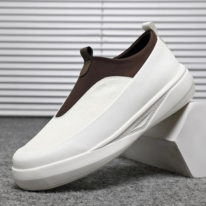 Chaussures décontractées à enfiler bicolores blanc et marron, chaussures de marche légères à semelle plateforme épaisse, avec languette de traction facile, pour le quotidien et les loisirs - Product Image 2